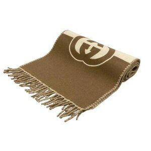 GUCCI Interlocking G 715497 Beige Brown Wool Cashmere Scarf